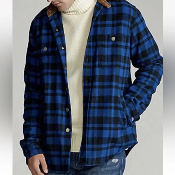 Polo Ralph Lauren Classic Fit Mens Blue/Black PLAID WOOL Shirt Sz XXL NWT.